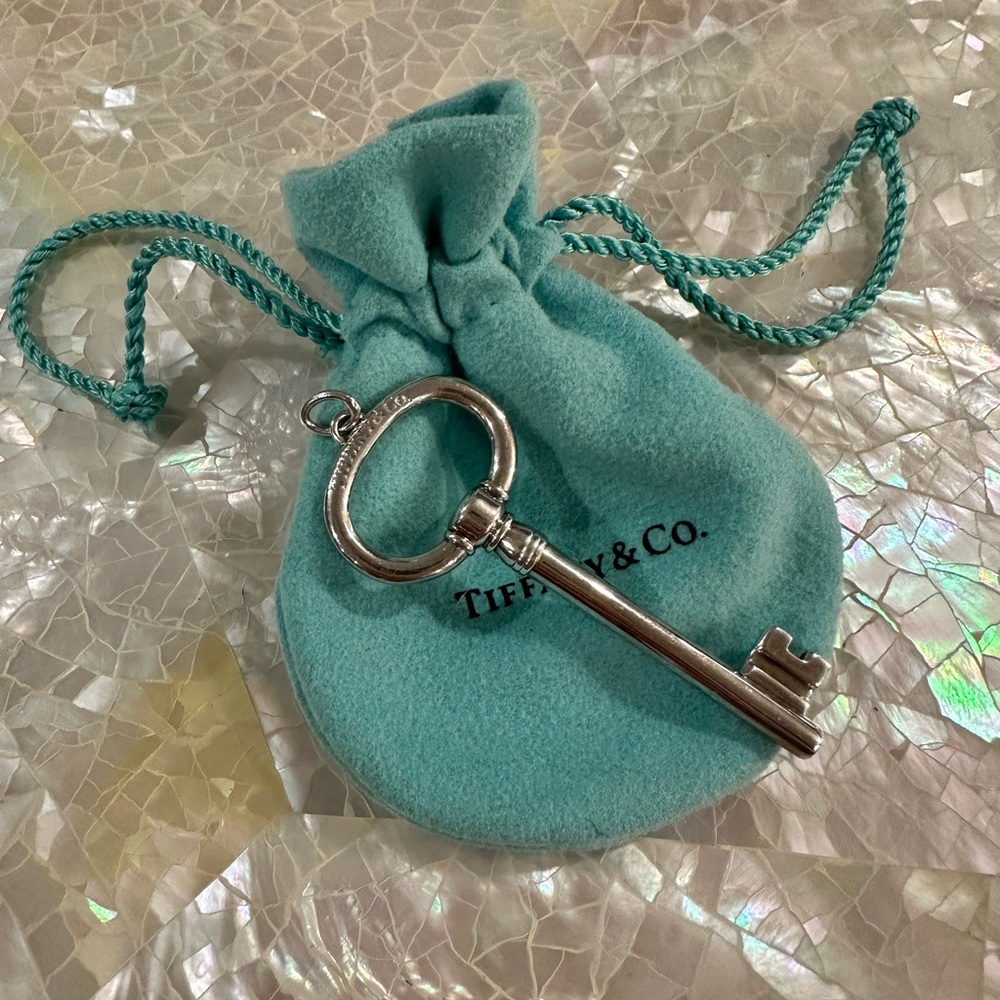 Tiffany & Co .925 Silver Oval Skeleton Key Pendant Necklace